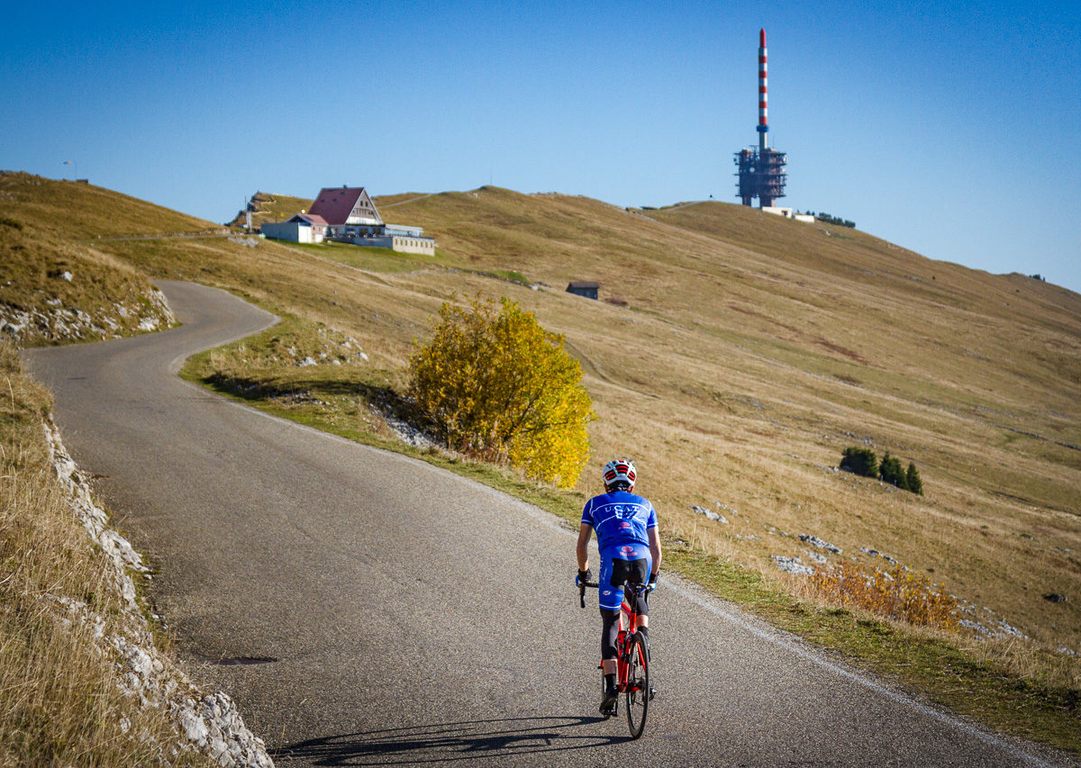 One man climbing Moint Chasseral in Kantion Bern, Switzerland