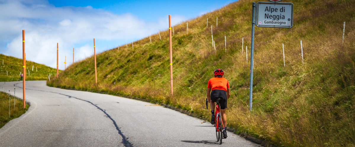 One male cyclist climbing to Alpe di Neggia in Ticino, Switzerland